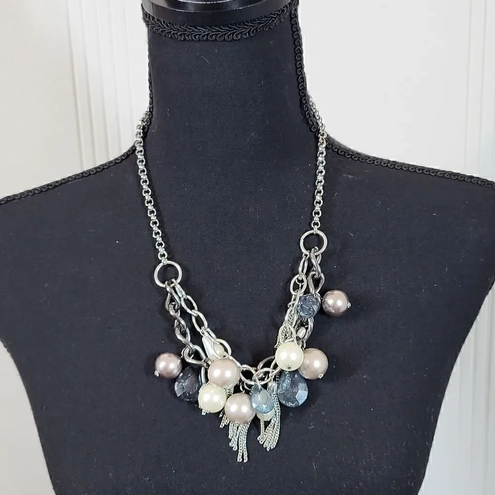 Silver Necklace With Multi Colored Stones